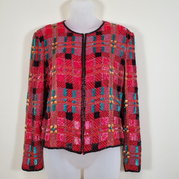 Niteline Jackets & Blazers - Vtg Niteline Red Sequin 1994 HE-RO Silk Jacket S